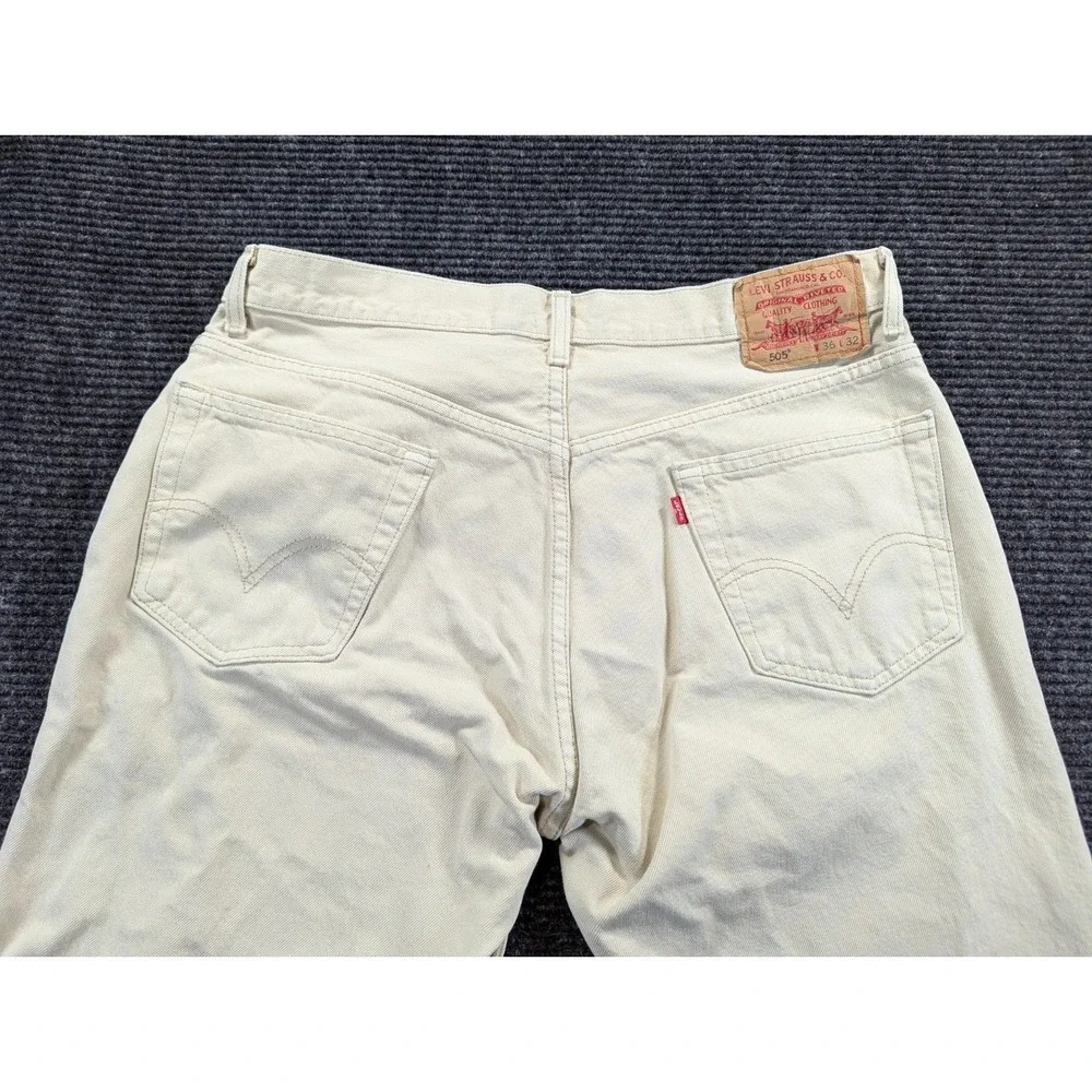 Levi's 505 Regular Fit Jeans Mens 36x32 Off White Denim Cotton Straight Leg